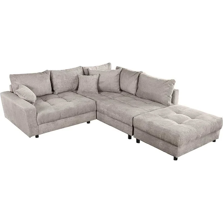 riess-ambiente Ecksofa KENT 220cm greige / schwarz, Einzelartikel 1 Teile, Wohnzimmer · Cord · mit Federkern · inklusive Hocker · L-Form · Modern – Bild 1