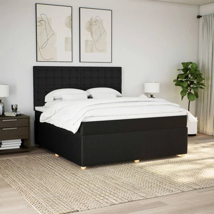 vidaXL Boxspringbett mit Matratze Schwarz 180x200 cm Stoff 3294451 – Bild 5