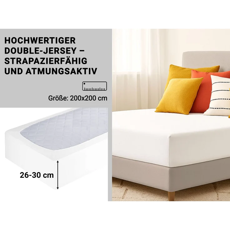 ZOLLNER Spannbettlaken, 200x200 cm, weiß, Steghöhe 30 cm – Bild 3