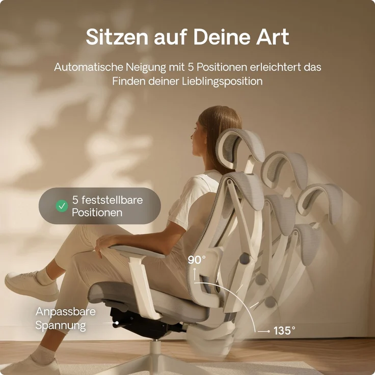 Desktronic Bürostuhl Verstellbarer Ergonomischer SitPro, Grau 3-Dimensional Armlehne, Integrierte 5-Wege-Lendenwirbelstütze – Bild 8