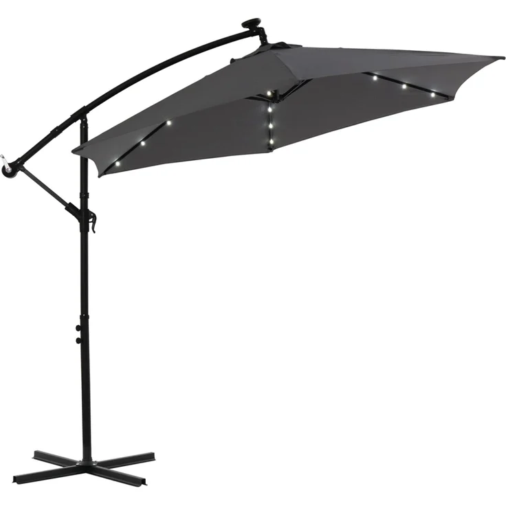 Ampelschirm ⌀3,5M Grau mit LED Sonnenschutz Kurbel Solar Schattenspender Garten – Bild 9
