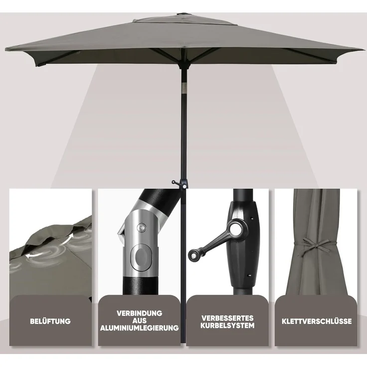 Sekey Sonnenschirm mit Kurbel und UV50+, knickbar, Aluminium cappuccino, 200 × 300 cm – Bild 5