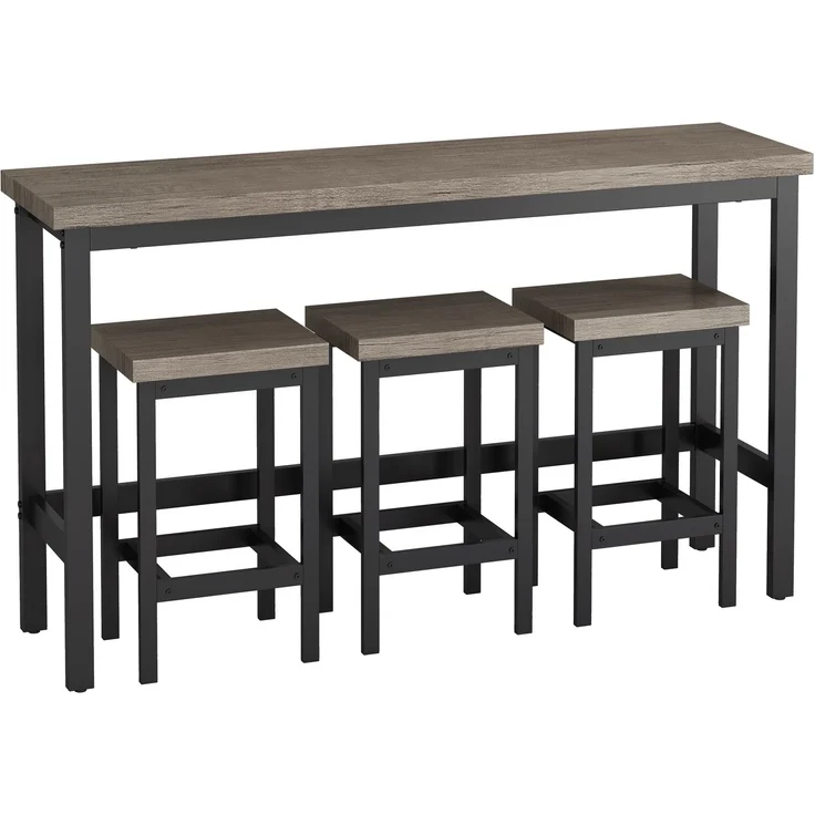 4-teiliges Esstisch-Set mit 1 Bartisch und 3 Hockern mit Metallrahmen und MDF-Holzplatte,hohe Tragfähigkeit,Braun & grau – Bild 7