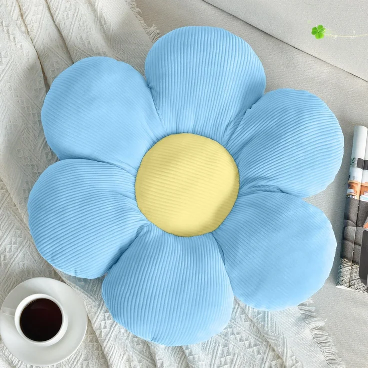 1 Stück – Blumenkissen in Blütenform, Plüsch, 40 cm, weiches Bodenkissen, Blau – Bild 1