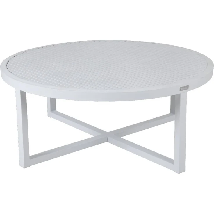 Gartencouchtisch Vevi aus Aluminium, modern, rund, weiß, Ø 100 cm, pulverbeschichtet – Bild 1