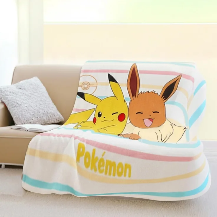 Pokemon Kuscheldecke für Kinder mit Pikachu Motiv MULTI | Große Tagesdecke Bunt | Maße: 160x200 cm