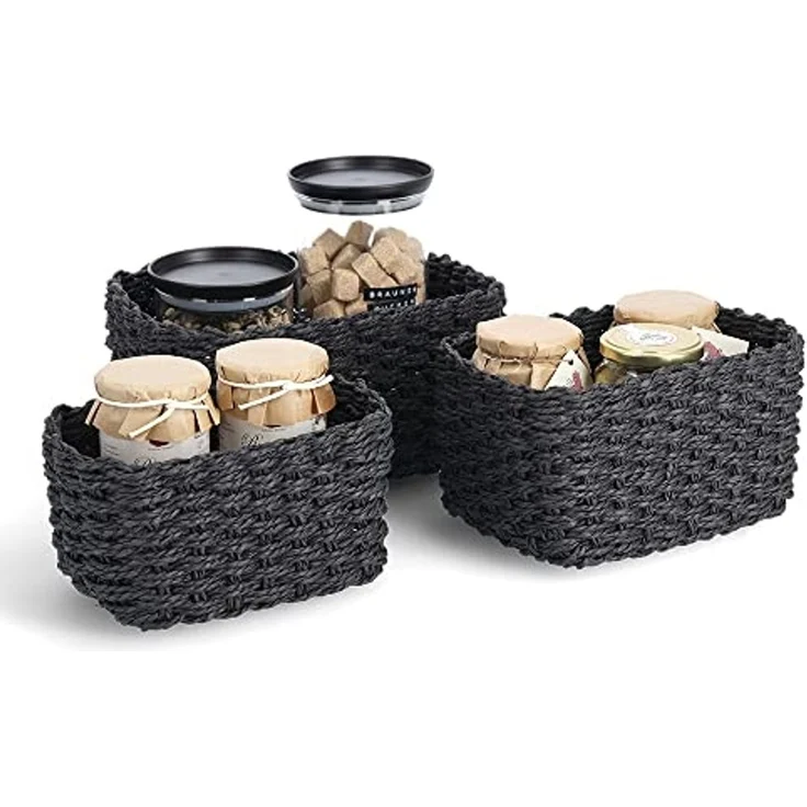 Zeller Aufbewahrungskorb-Set, 3-tlg, Papiergeflecht,, schwarz, ca. 18 x 12 x 9, 21 x 15 x 11, 24 x 18 x 13 cm – Bild 5