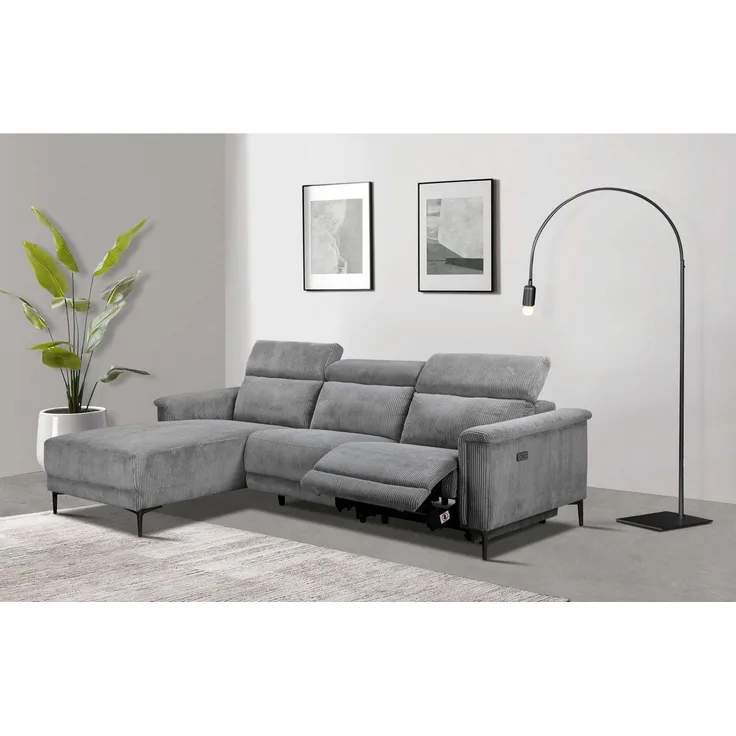 Places of Style Ecksofa Lund in Cord, L-Form, 261 cm, mit manueller, o. elektrischer Relaxfunktion, USB, Kopfteilverstellung