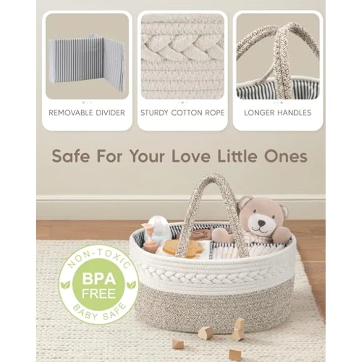 Maliton Wickeltisch Organizer，Baby Organizer Korb，Aufbewahrungskorb für den Wickeltisch，Windel Caddy mit Fächern & Griffen，Geschenke für Neugeborene – Bild 4