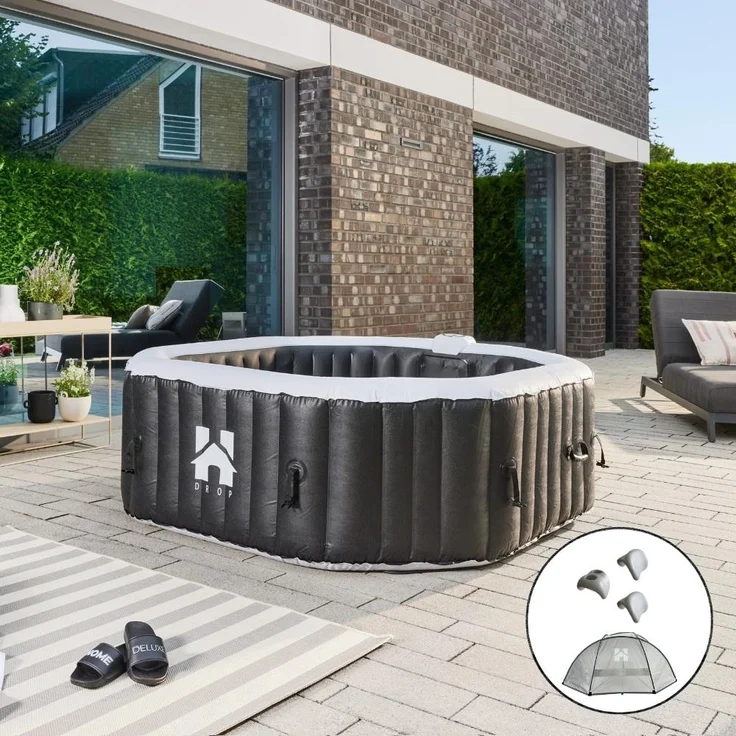 HOME DELUXE Outdoor Whirlpool DROP inkl. Kissen, Getränkehalter und Sonnendach - ⌀185 cm Schwarz – Bild 1