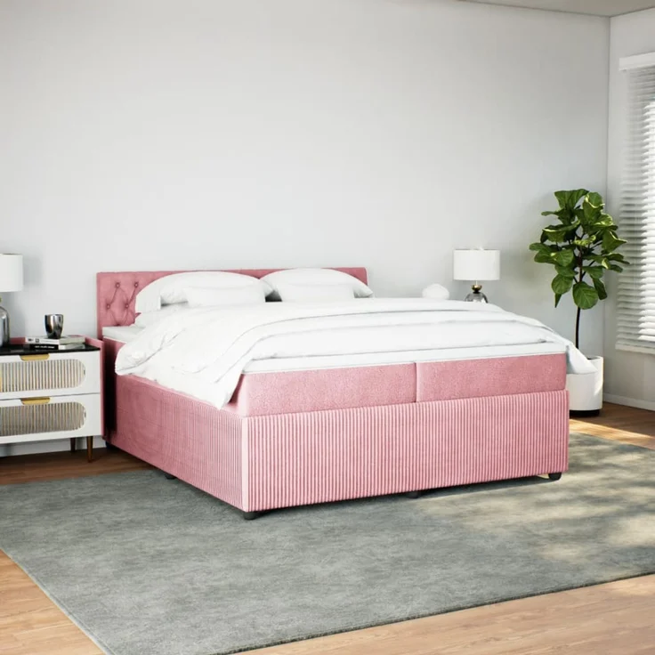 vidaXL Boxspringbett mit Matratze Rosa 200x200 cm Samt 3287841 – Bild 3