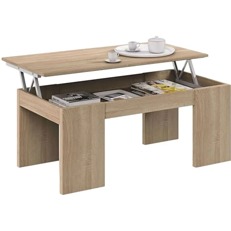 Calicosy Couchtisch Eiche Artisan, hochklappbar, 50x43x100 cm, mit Staufach und ABS-Gleitern