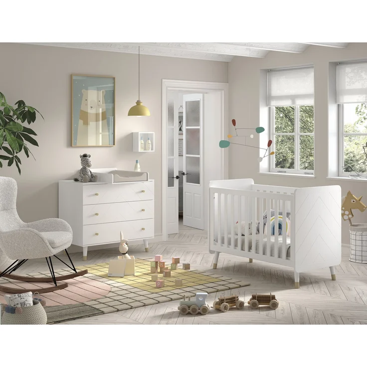 BILLY Babyzimmer-Set, best. aus Kommode, Wickelaufsatz u. Babybett 60x120 cm, MDF Satin Weiß lackiert – Bild 1