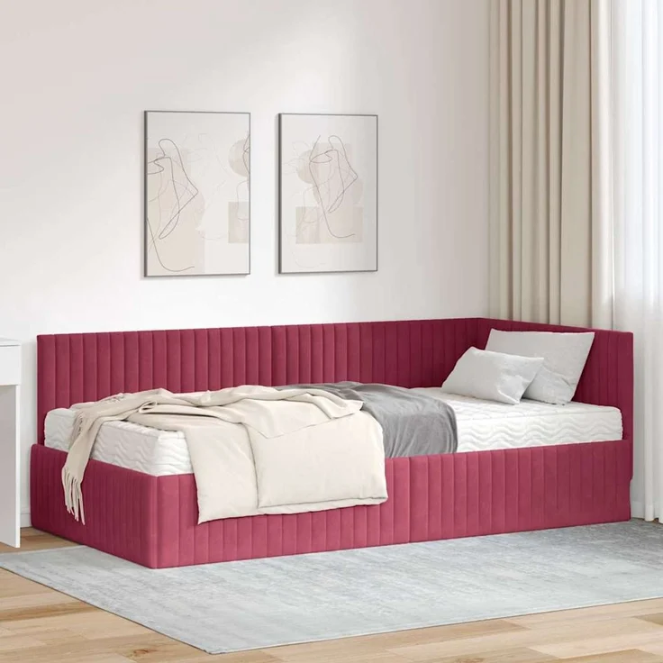 vidaXL Eckbettgestell mit Matratze mit Kopfteil 2 pcs Samt 3393822 – Bild 1