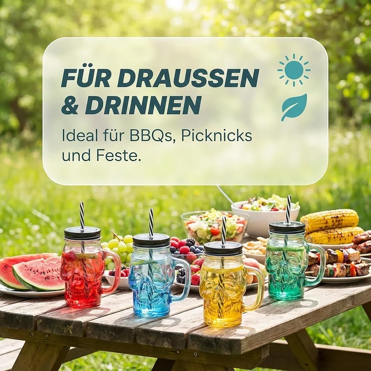 Relaxdays Trinkgläser mit Deckel 4er Set Totenkopf – Bild 3
