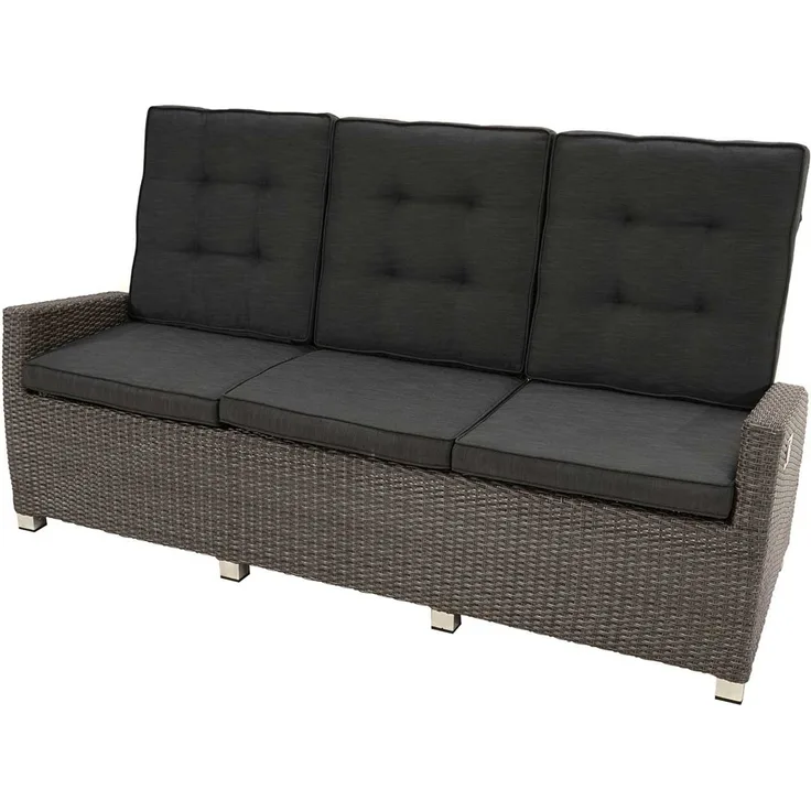 Gartensofa Barcelona Komfort, Rattan, Grau, Schwarz, 211 x 111 x 90 cm