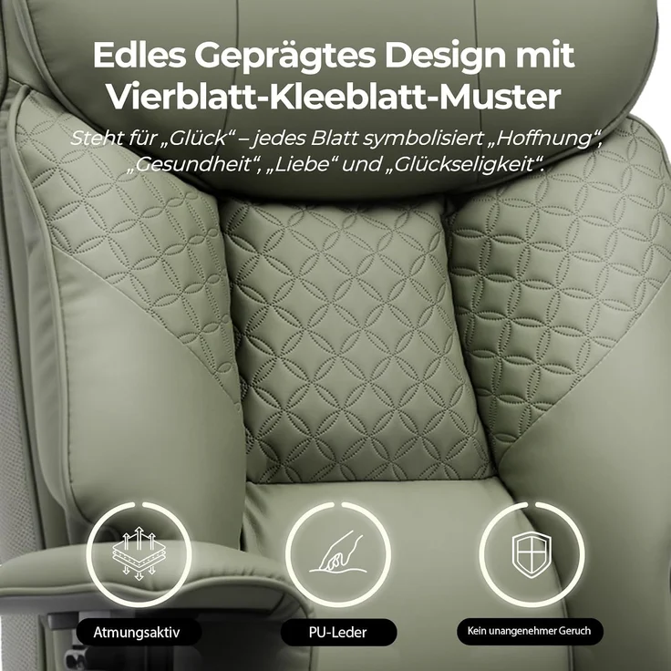 COMHOMA Gaming Stuhl für Große und Schwere Personen, ergonomischer Bürostuhl bis 180 kg, 3D Sitzkissen, verstellbar mit Fußstütze, PU-Leder, hoher Komfort für Büro & Gaming grün – Bild 6