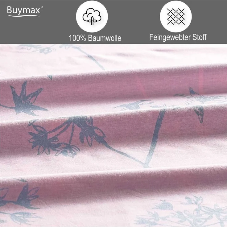 Buymax Bettwäsche Idil, Renforce: 100% Baumwolle, 4 teilig, 155x220 cm mit Reißverschluss, Muster Zweige, Rosa Pink Grau – Bild 3