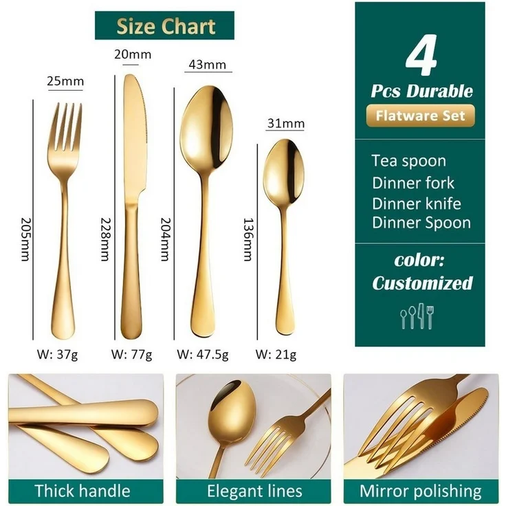 Besteckset 24-tlg Edelstahl für 6 Personen, Color Box Gold – Bild 3