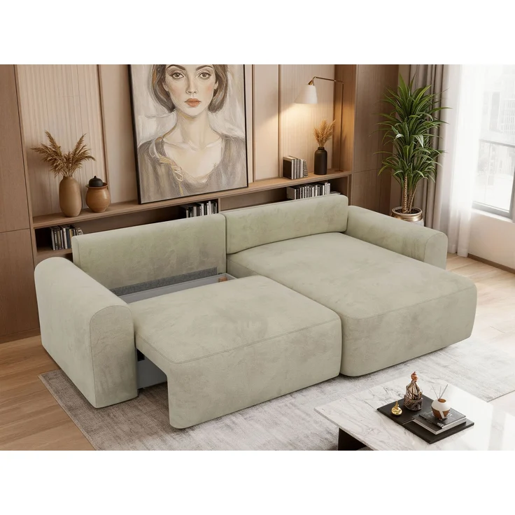 Ecksofa NEKSON L mit Schlaffunktion, L-förmiges Schlafsofa, DL-Mechanismus, mit Stauraum, Schlafsofa - Beige Velvet – Bild 6