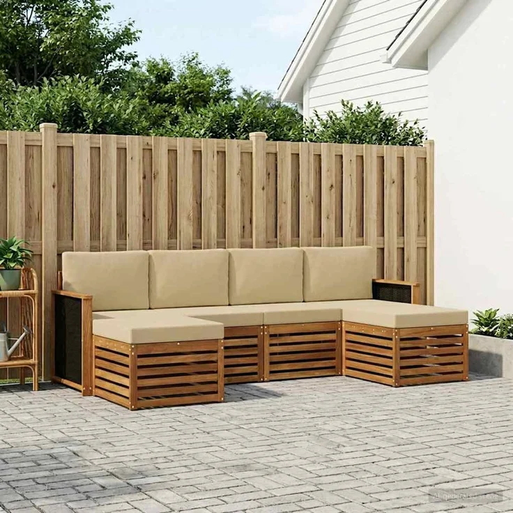 vidaXL Outdoor-Sofagarnitur 5 stk. 6-Sitzer Natur und Beige 3384674 – Bild 1