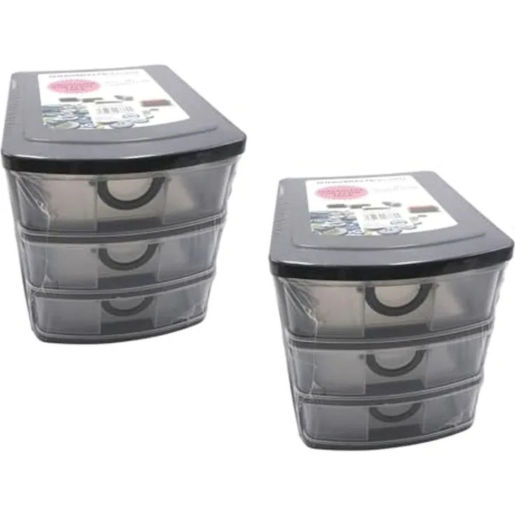 HAC24 Aufbewahrungsbox Schubladenbox Organizer Stapelbar Sortierbox Kleinteilebox (2 St), 19 x 14,5 x 16 cm, 3 Schubladen
