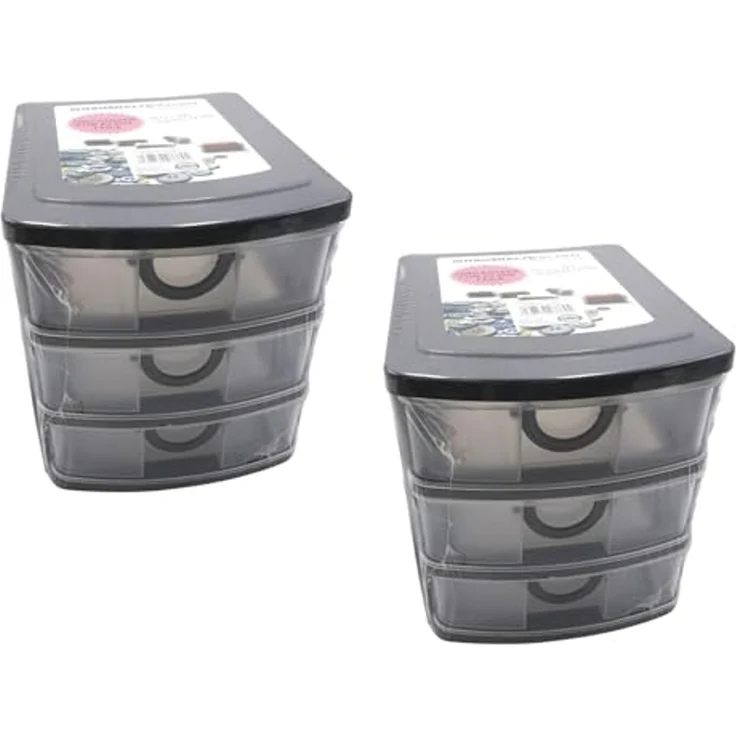 HAC24 Aufbewahrungsbox Schubladenbox Organizer Stapelbar Sortierbox Kleinteilebox (2 St), 19 x 14,5 x 16 cm, 3 Schubladen – Bild 1