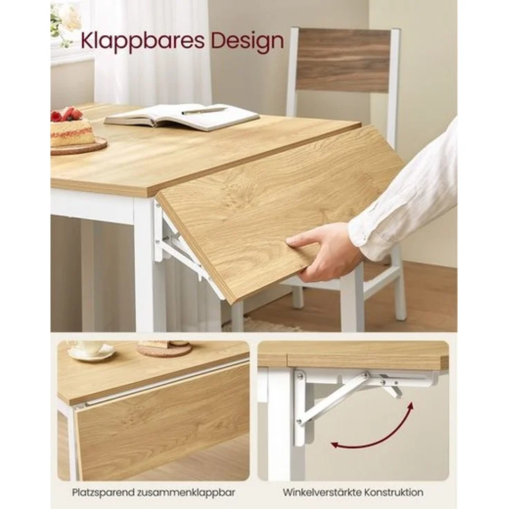 Vasagle Esstisch für 2-4 Personen, klappbar, Holzspannplatte/Stahl Natureichenfarben, 76,2 x 78 x 120 cm, KDT077Y01 – Bild 4