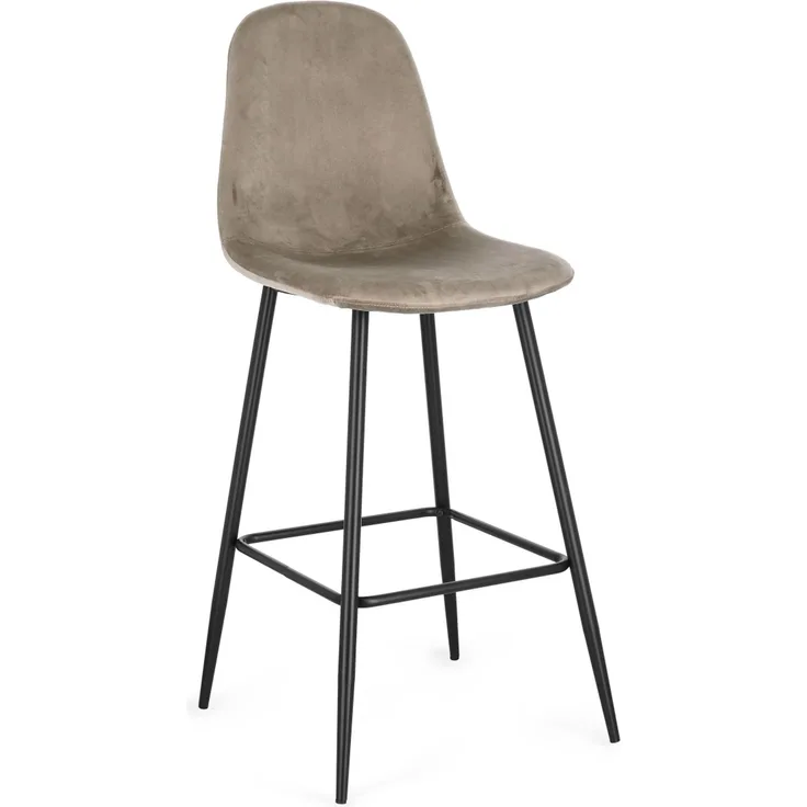 Barhocker New Irelia aus Samt, modern mit Fußstütze, taupe, 2er-Set, schwarzes Metallgestell