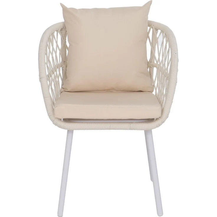 2er-Set Gartenstuhl HWC-Q38, Gartensessel Armlehne, Aluminium Seilgeflecht Rope ~ Gestell hellgrau, Polster creme – Bild 6