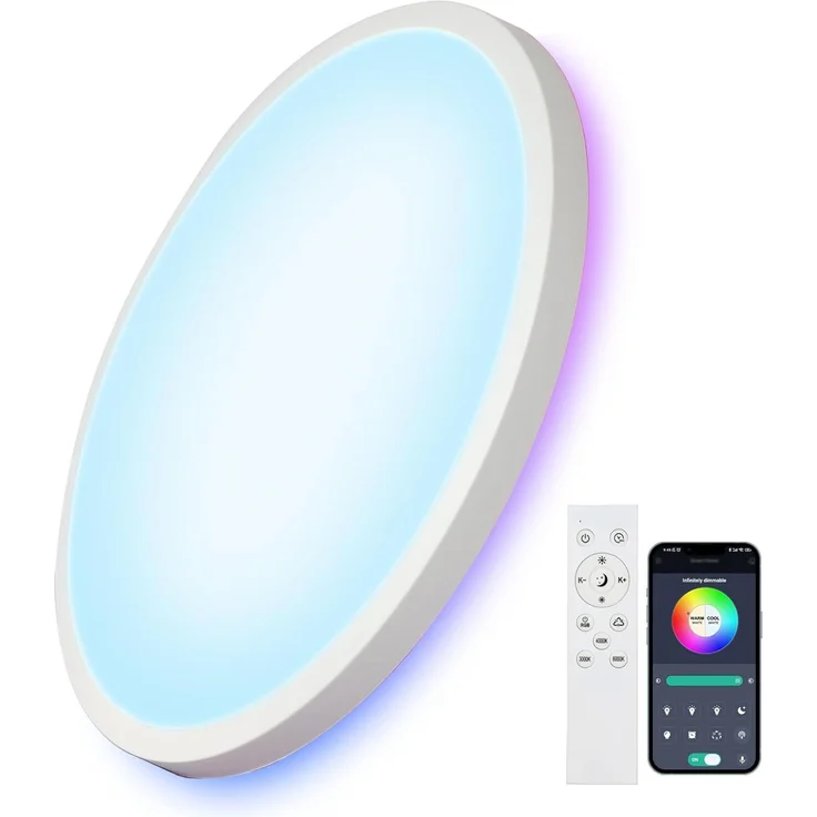 Comely LED Deckenlampe 28cm Rund 24W Dimmbar mit Fernbedienung RGB Hintergrundbeleuchtung IP44 Badezimmerlampe Deckenleuchte für Küche Flur Wohnzimmer Schlafzimmer – Bild 1