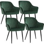 Songmics Esszimmerstuhl 4er Set, Sessel, Polsterstuhl mit Armlehnen, Metallbeine, Samtbezug, Sitzbreite 49 cm, max. 120 kg, für Arbeitszimmer, Wohnzimmer, Schlafzimmer, Grün