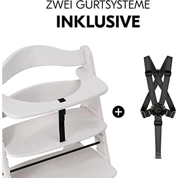 Hauck Kinder Hochstuhl Alpha+ - Mitwachsender Holz Babystuhl (FSC zertifiziert), Kinderhochstuhl ab 6 Monate, verstellbar, mit Schutzbügel, Schrittgurt und 5-Punkt-Gurt - Creme – Bild 7