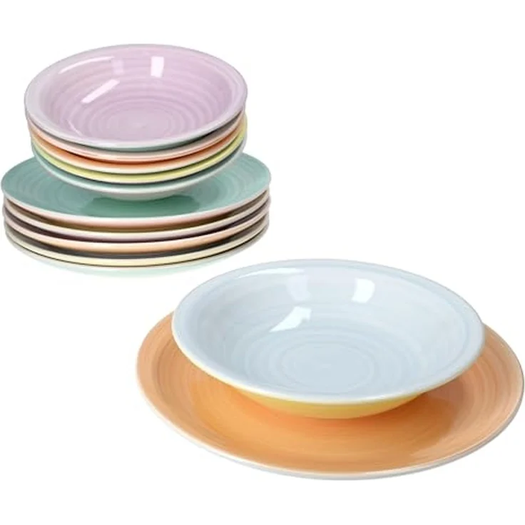 MamboCat Tafelservice Pastello Tellerset 12-tlg Ø 27 cm & Ø 21,3 cm Steingut Pastellfarben, Steingut – Bild 1