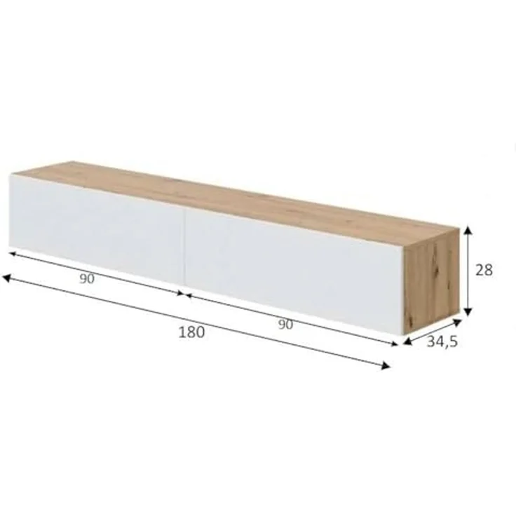 Dmora - TV-Ständer Vincennes, TV-Ständer mit 2 Türen, hängender Wohnzimmerschrank, 180x35h28 cm, Node-Eiche und glänzendes Weiß – Bild 2