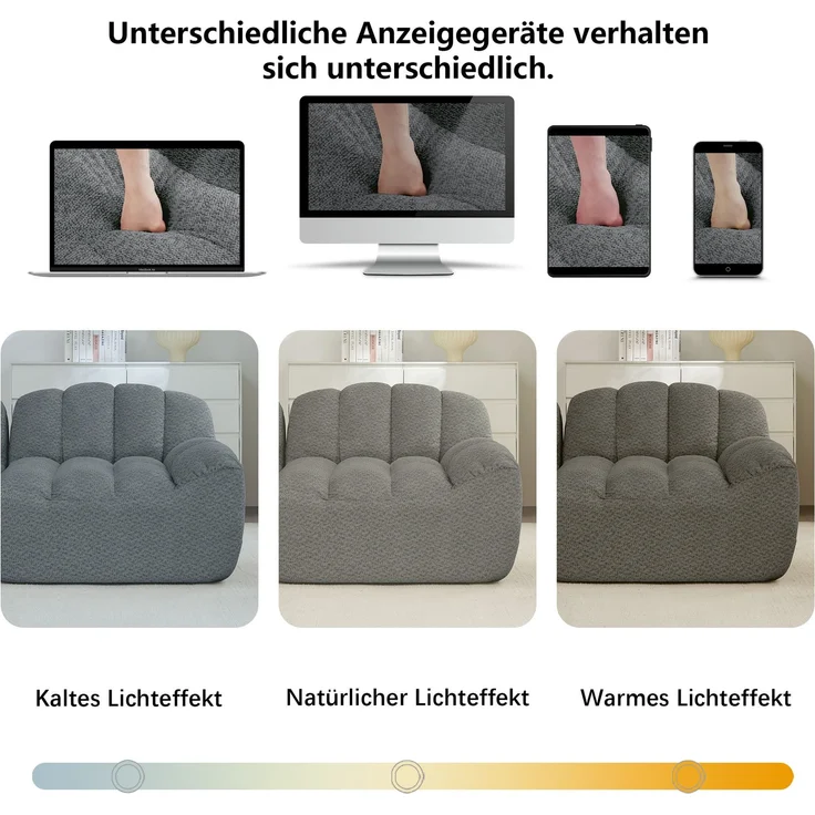 DESVIAE Sofa modular mit Ottomane 288x79x165 cm aus Granular-Fleece Grau – Bild 2