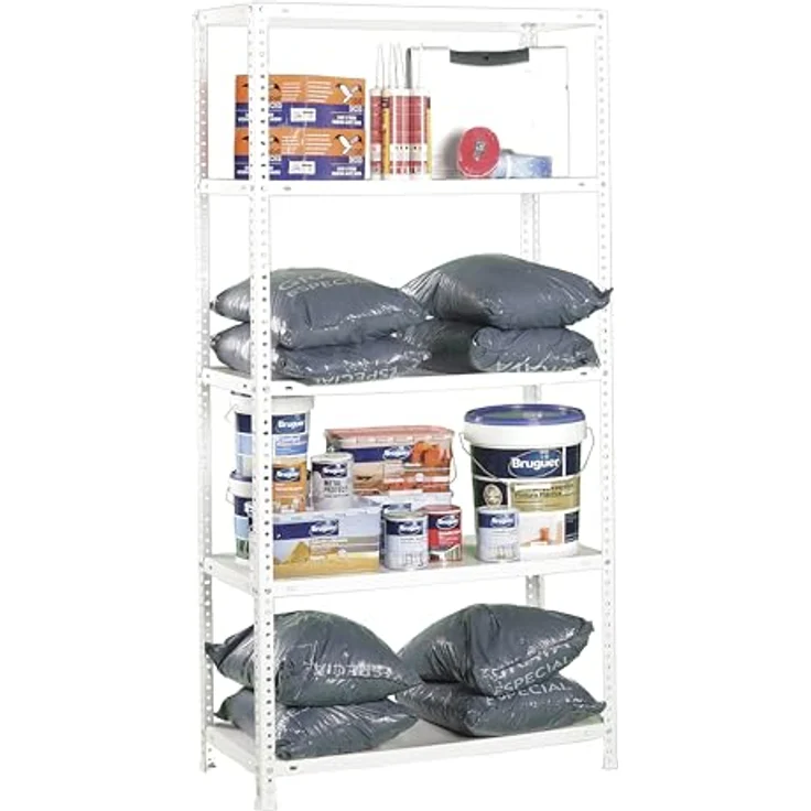 Simon Rack Metallregal, 5 verstellbare Regalböden, 100 kg Flexpunkt, 1800 x 800 x 500 mm, mit Schrauben, Lagerregal, Weiß - Comfort – Bild 8