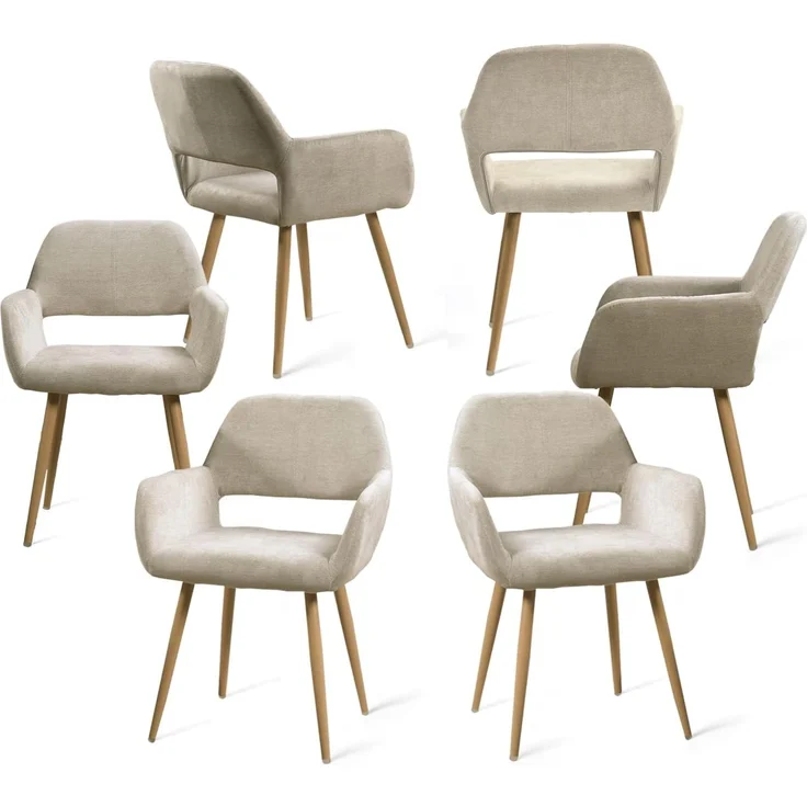 MEUBLE COSY Esszimmerstühle 6er Set Küchenstuhl Polsterstuhl mit Armlehne Sessel aus Stoff Wohnzimmerstuhl Metallbeine, Beige, 56 x 56 x 78 cm – Bild 1