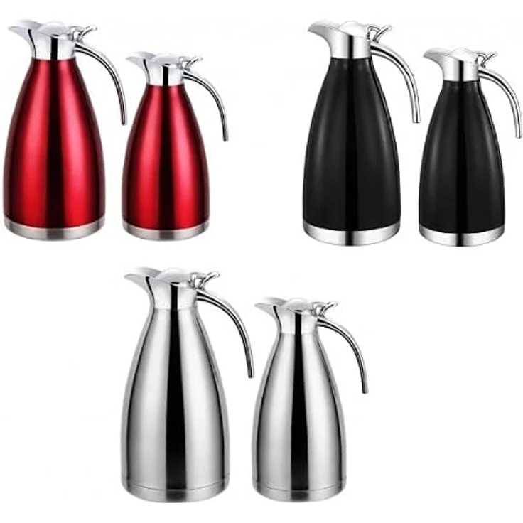 2er Set Thermoskanne Isolierkanne Kaffeekanne 1 Liter + 1,5 Liter schwarz – Bild 2