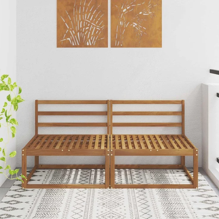vidaXL 2 Stück Outdoor Mittelsofa Massivholz Akazie Natur 900536 – Bild 2