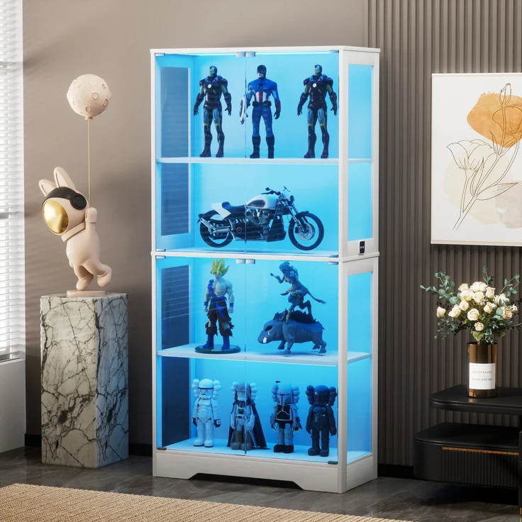 Glasvitrine 80x35x165 cm in Weiß mit LED-Licht und Bewegungssensor – Bild 1