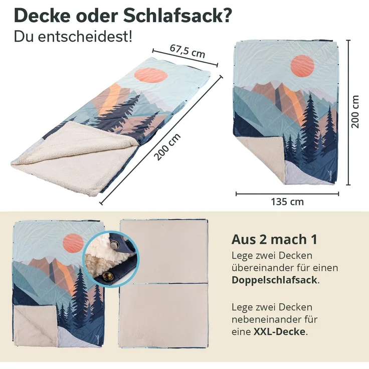 Skandika Deckenschlafsack Campingdecke Liva, 4-in-1, Outdoor Decke, 200x135cm, Überwurf, Kissen, mit Teddyfell oder Nylon Unterseite, Polyester, wasserdicht – Bild 4