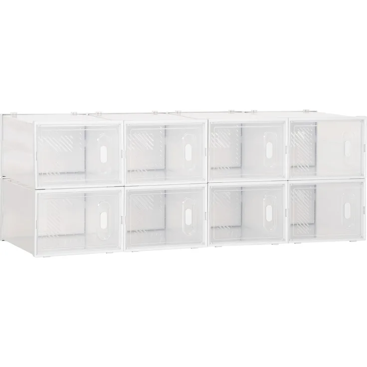 Platzsparender, modularer Schuhschrank auf Rollen, 8 Fächer à 28 x 36 x 21 cm aus PP-Kunststoff, weiß