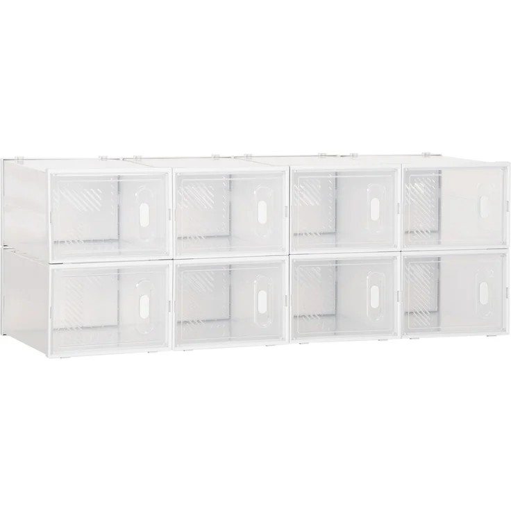 Platzsparender, modularer Schuhschrank auf Rollen, 8 Fächer à 28 x 36 x 21 cm aus PP-Kunststoff, weiß – Bild 1