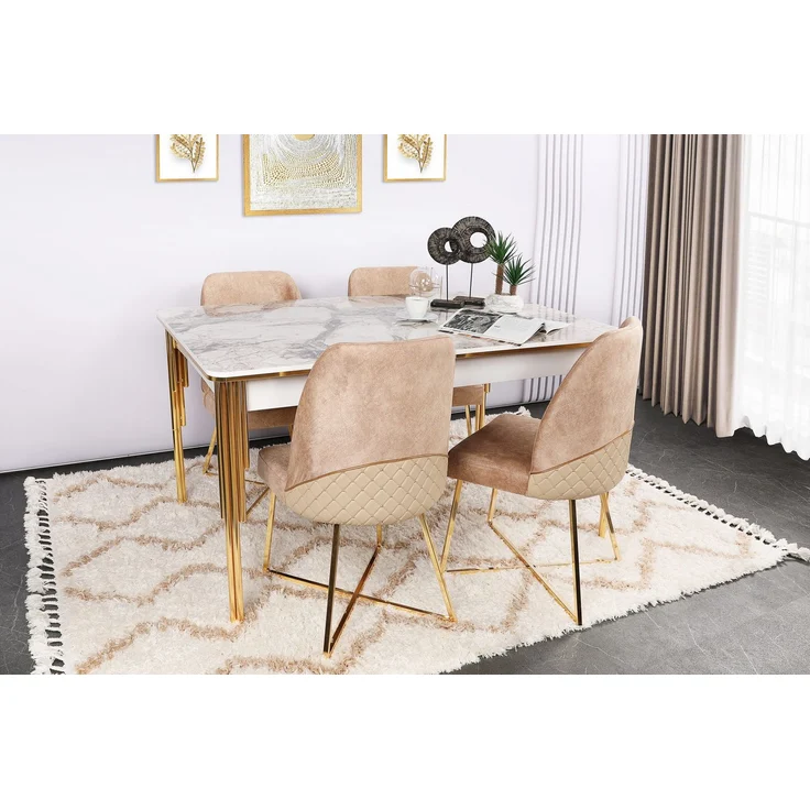 Skye Decor 'Madrid 913 V4' Stuhlset (4-teilig), Gold / Braun, 50 x 90 x 49 cm – Bild 3