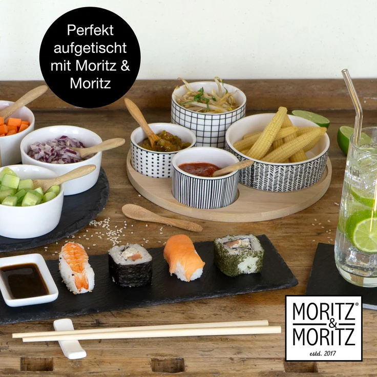 Moritz & Moritz Servierset Parsley - Bambus Brettchen rund mit 4 gemusterten Schalen rund – Bild 8