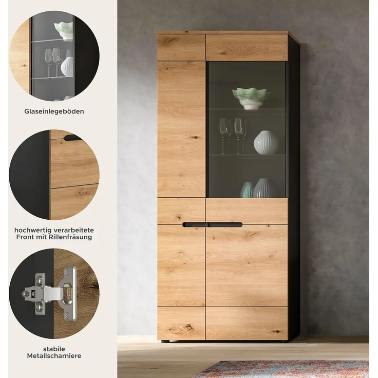 Vitrine (B/H/T: 190x80x37 cm) in Artisan Nachbildung – Bild 7