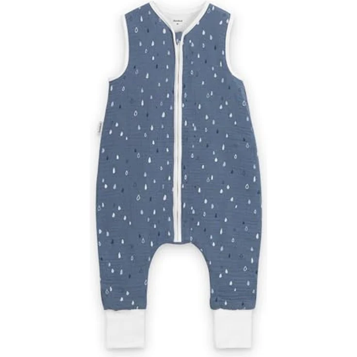 Ehrenkind® Baby Sommerschlafsack mit Füßen Musselin | aus weicher OEKO-TEX zertifizierter Bio-Baumwolle | Sommer Baby Schlafsack 1 TOG Gr. 90 Farbe Jeansblau Tropfen – Bild 2