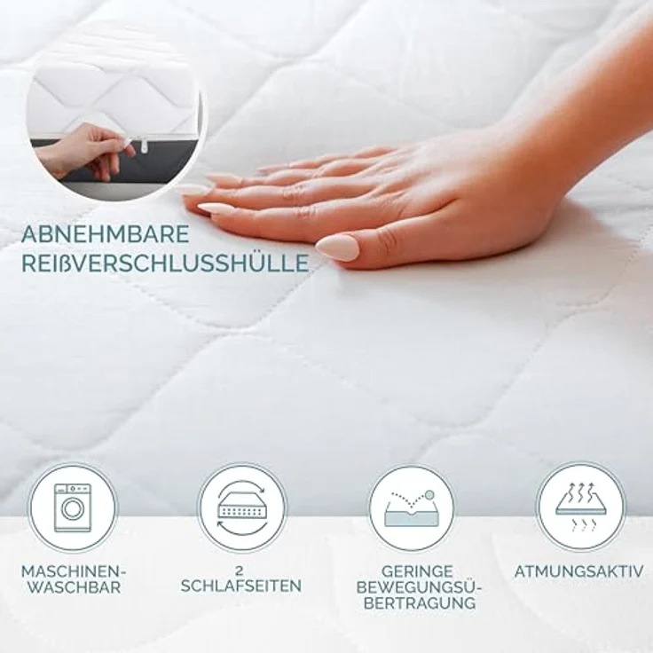 160x190 DoppelMatratze Waterfoam 100% Made in Italy | Ergonomische und orthopädische Unterstützung | Hohe Atmungsaktivität, AirFoam System | Abnehmbar | Hypoallergen, antibakteriell und anti-milben – Bild 7