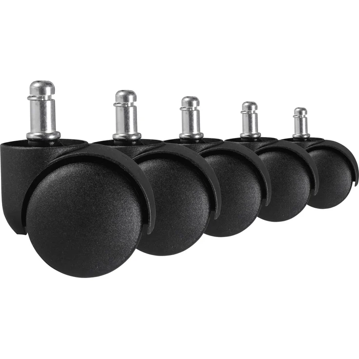 Bürostuhlrollen 5er Set Schwarz 50mm Weichboden 11mm Stift – Bild 2